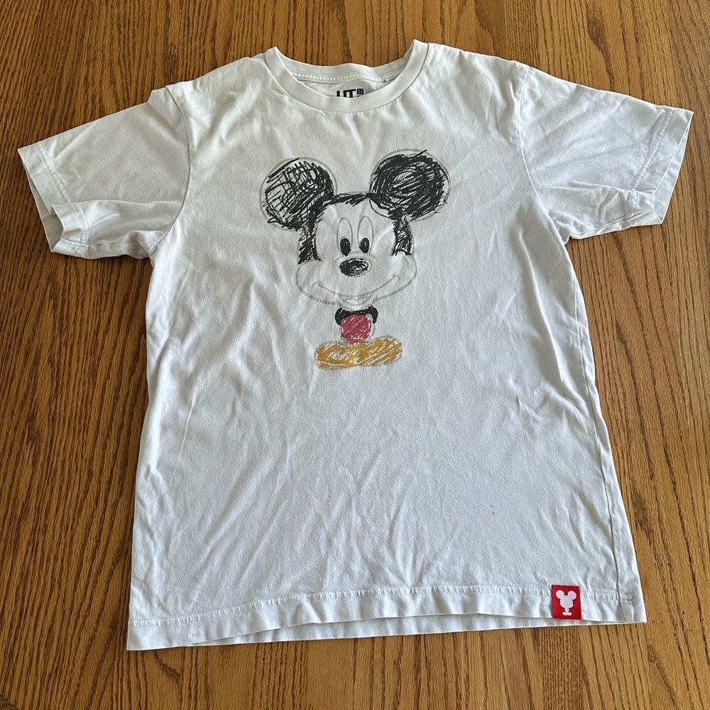 Uniqlo White Mickey Mouse Short Sleeve Tee with Black Sketch